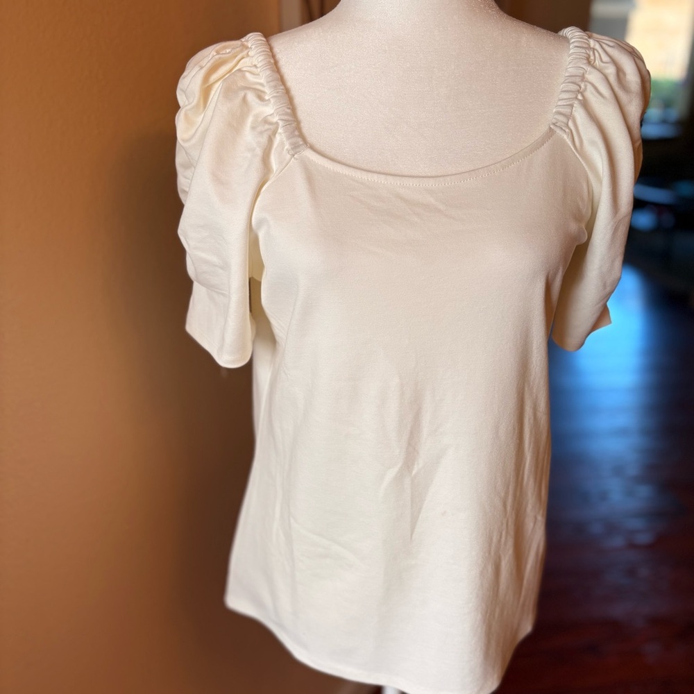 All Worthy by Hunter McGrady Cream Ponte Knit Short Sleeve Top Size Medium